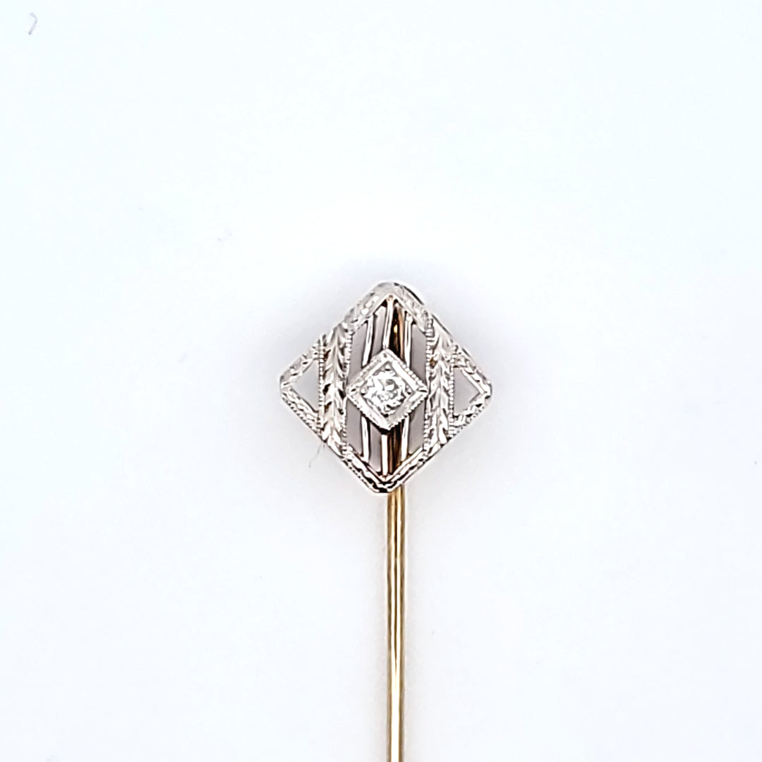 18K Yellow Gold Diamond Estate Stick Pin
