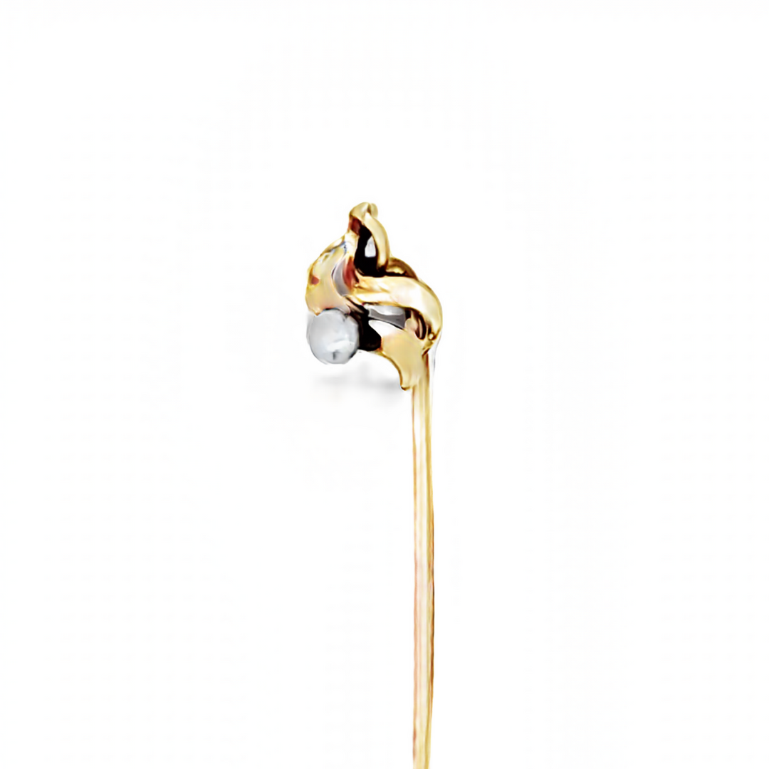Yellow 14 Karat Estate Stick Pin With One Round Pearl