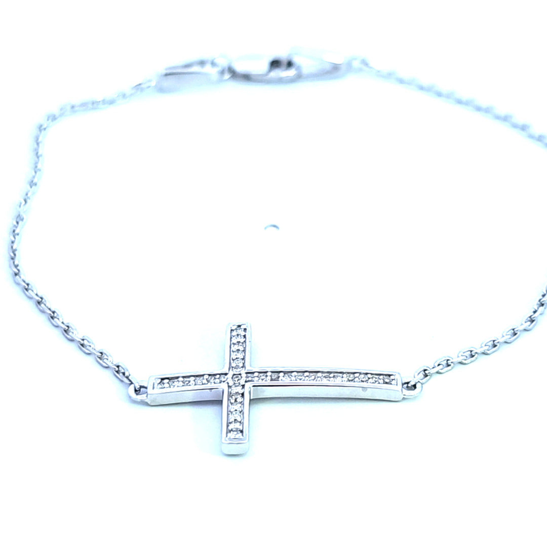 Sterling Silver Diamond Cross Bracelet