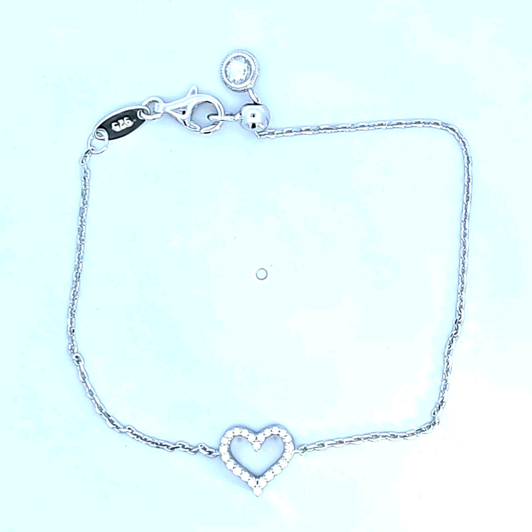 Sterling Silver/Platinum Reversible CZ Heart Bracelet