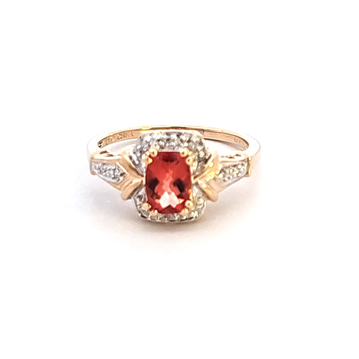 14KY Oval Orange Topaz and Diamond Estate Ring