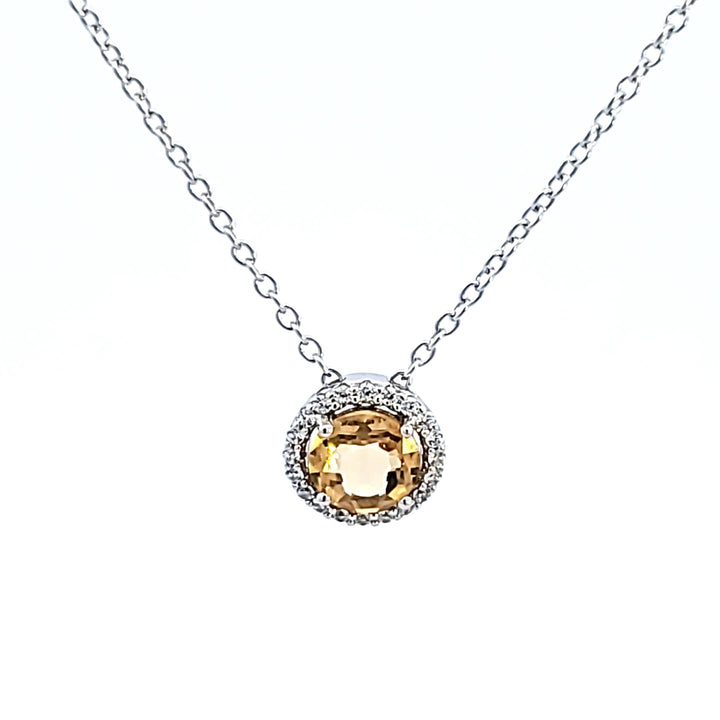 Sterling Silver and Platinum Citrine and CZ Birthstone Pendant