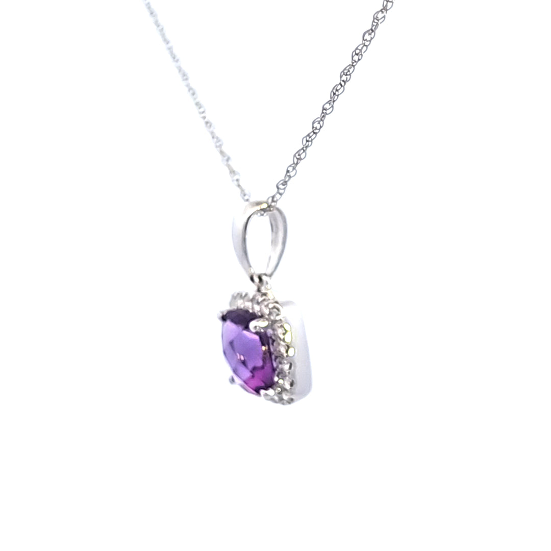 14KW Amethyst and Diamond Pendant Necklace