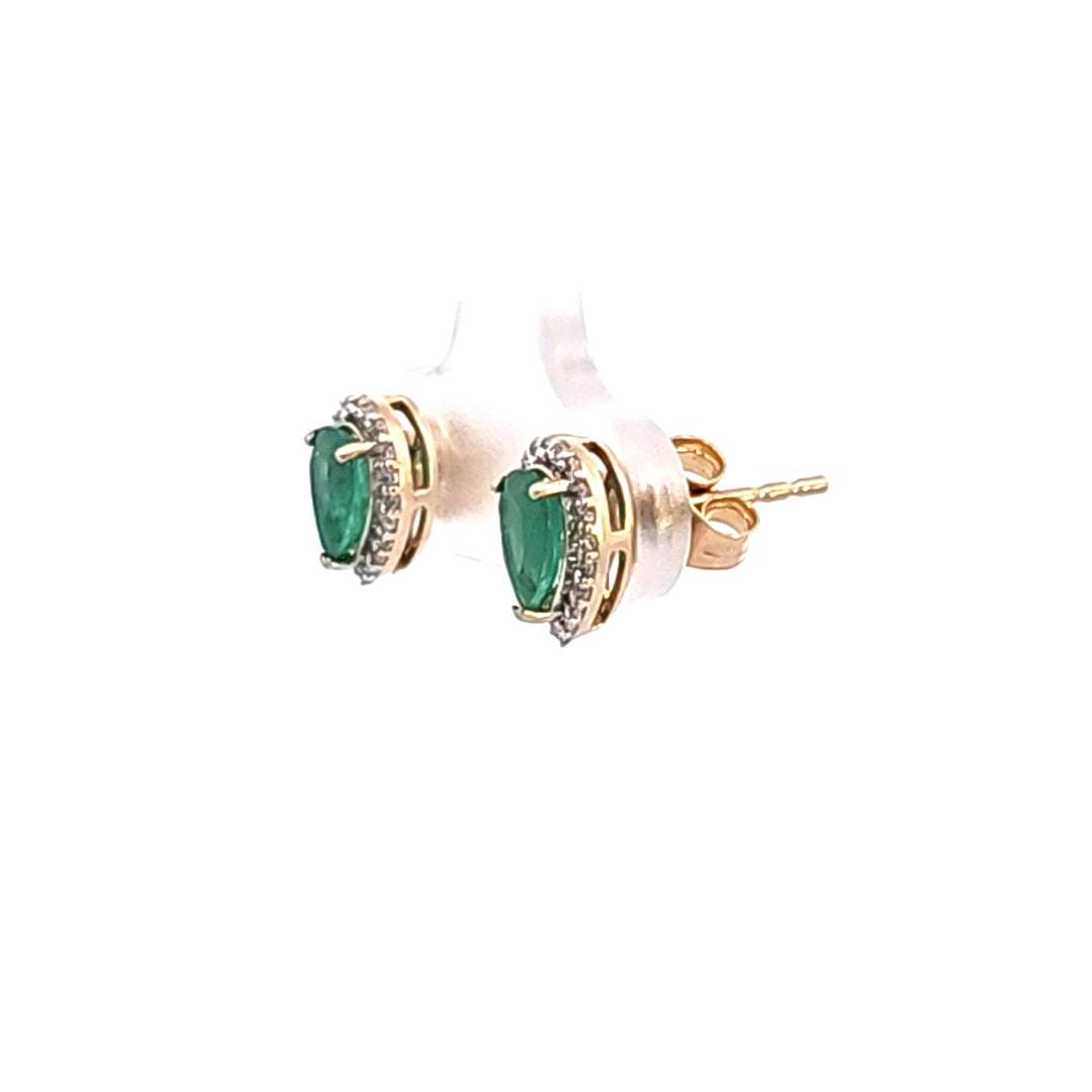 14KY Pear Emerald and Diamond Earrings