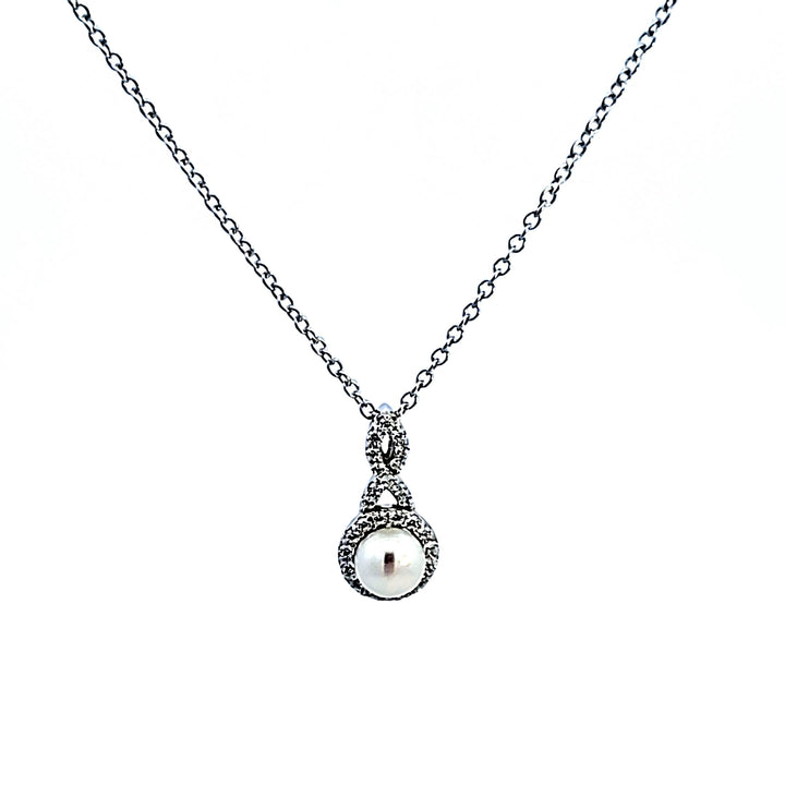 Sterling Silver and Platinum Pearl and CZ Pendant