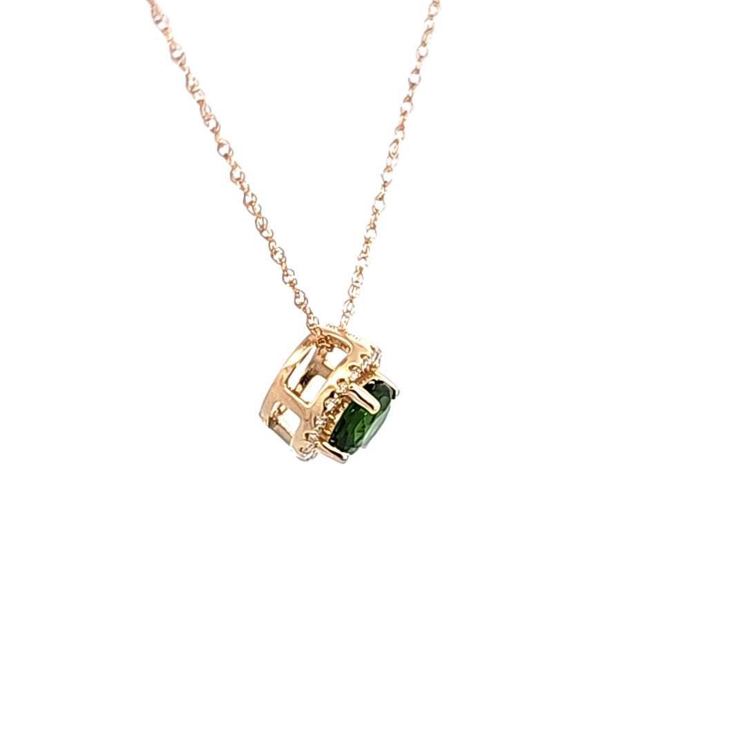14KY Russalite Chrome Diopside and Diamond Pendant Necklace
