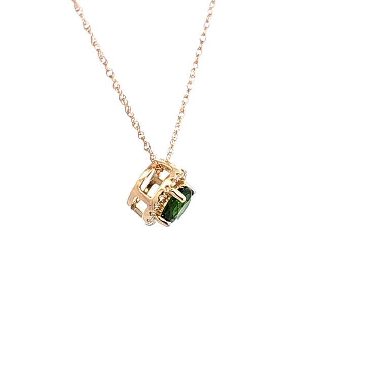 14KY Russalite Chrome Diopside and Diamond Pendant Necklace