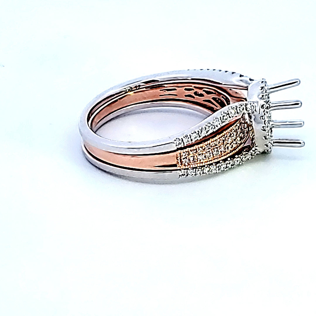 14KTT Round Diamond Semi-Mount Wedding Set