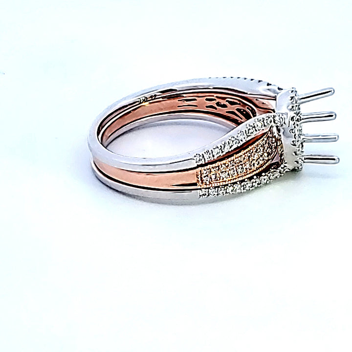 14KTT Round Diamond Semi-Mount Wedding Set