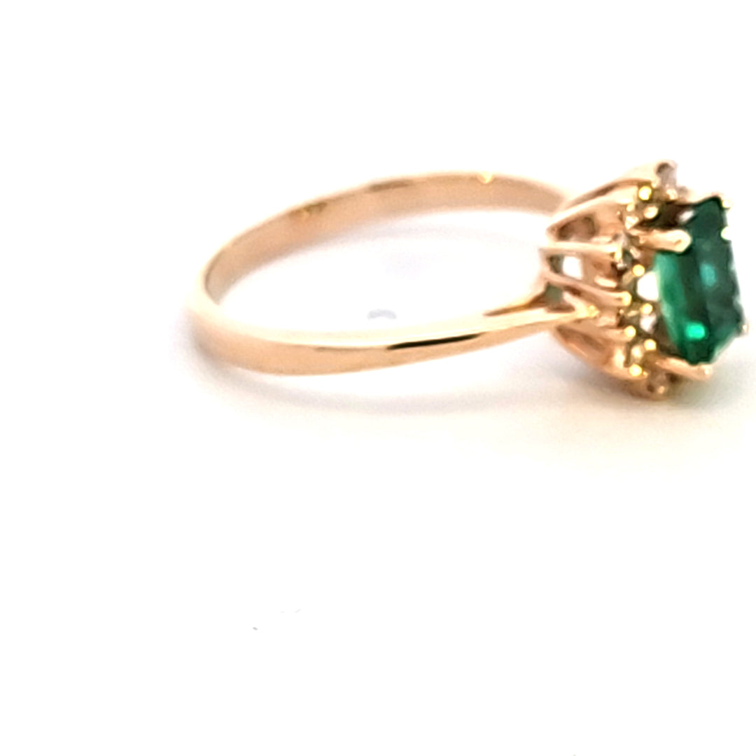 14KY Synthetic Emerald and Diamond Estate Ring