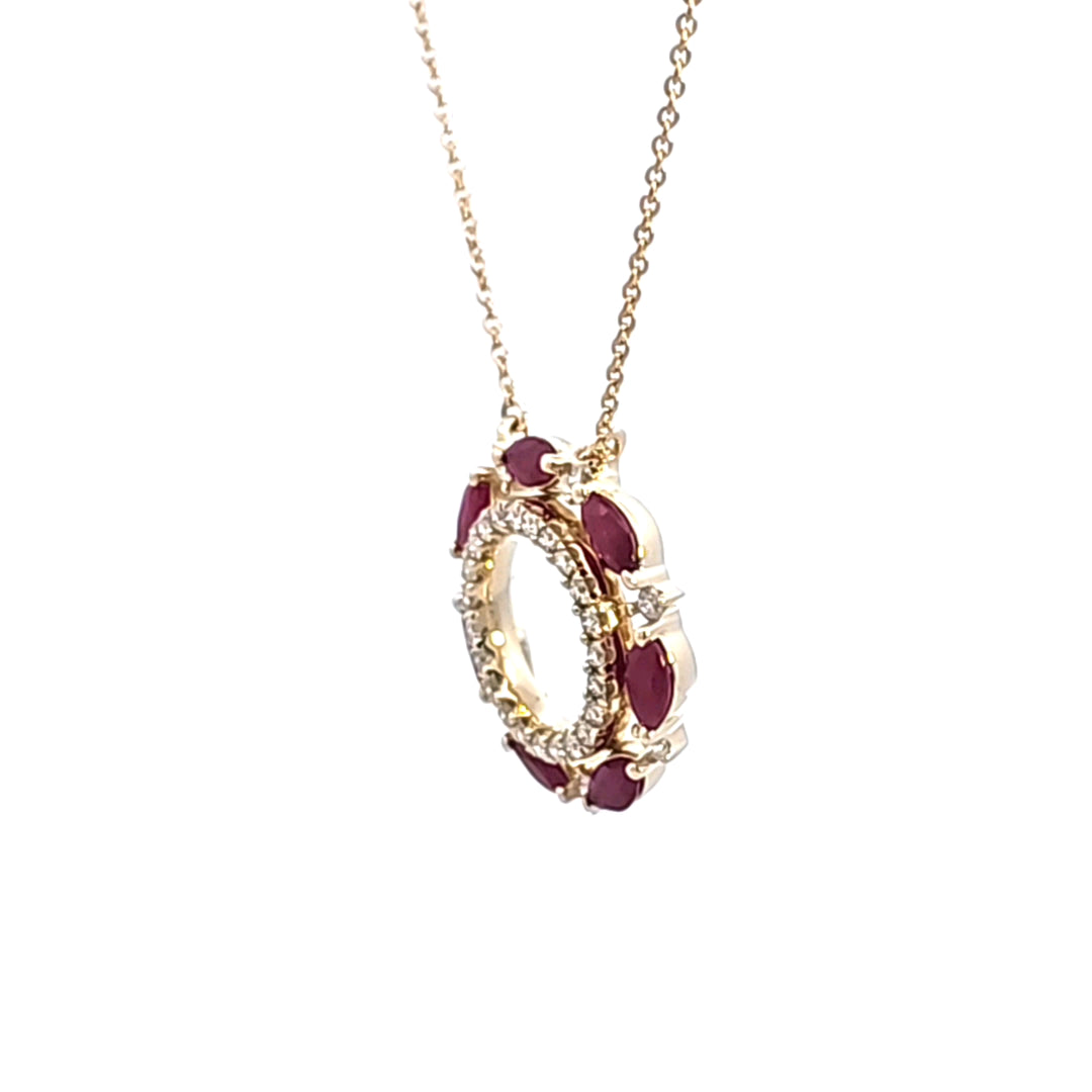 14KY Ruby and Diamond Circle Necklace
