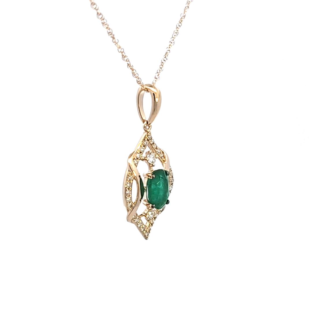 14KY Emerald and Diamond Pendant