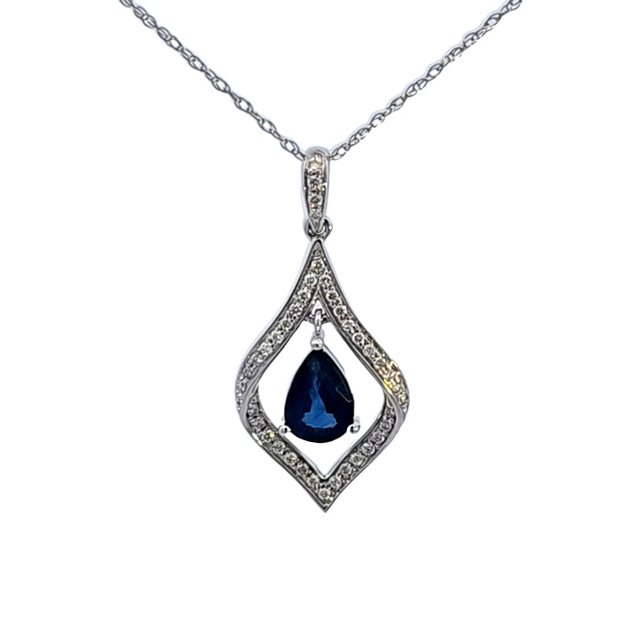 14KW Pear Sapphire and Diamond Pendant