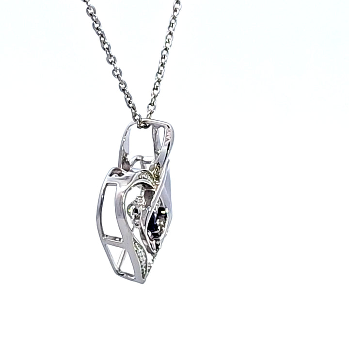 Sterling Silver Created Sapphire and Diamond Heart Pendant