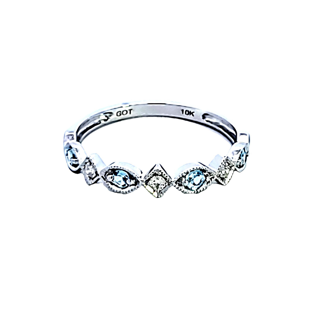 10KW Aquamarine and Diamond Birthstone Fashion Ring