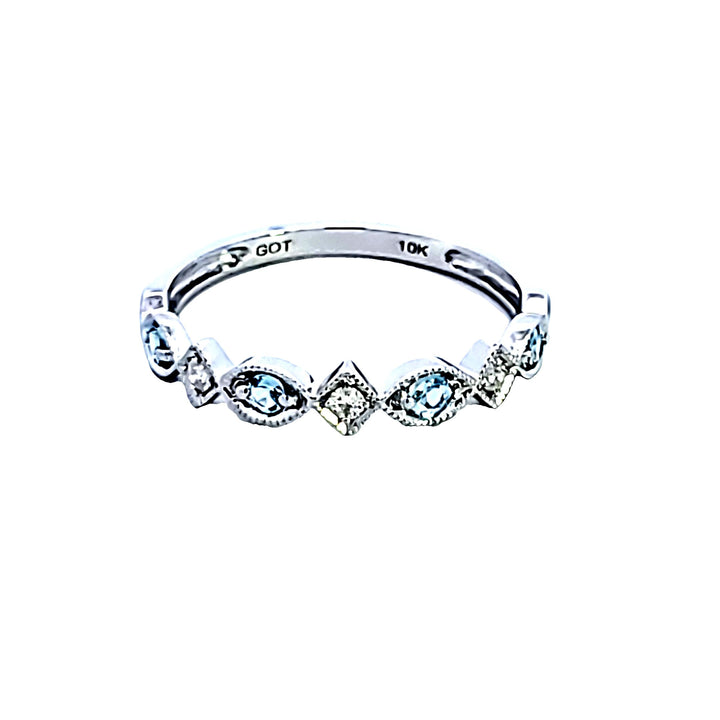 10KW Aquamarine and Diamond Birthstone Fashion Ring