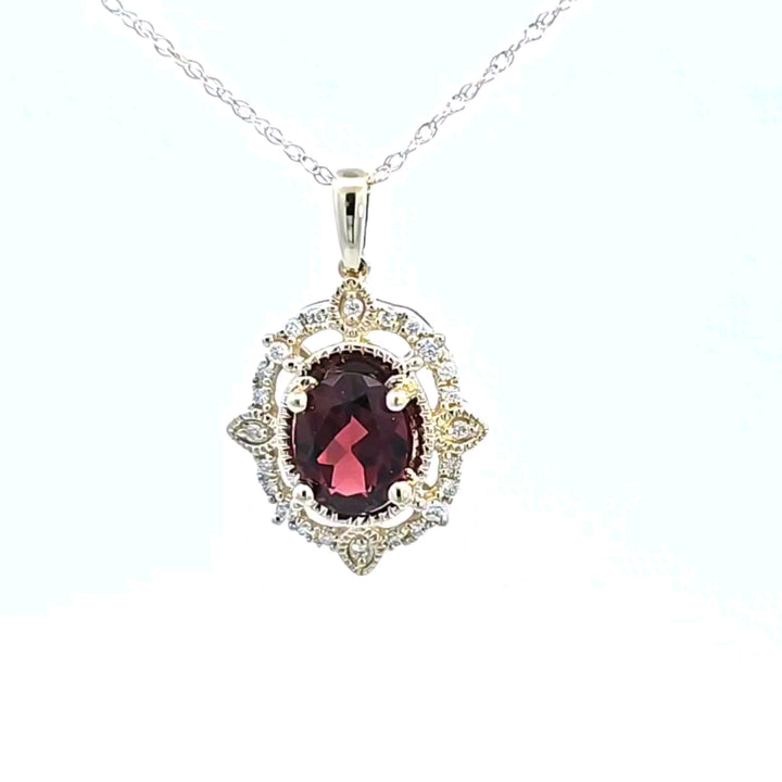 14KY Garnet and Diamond Pendant