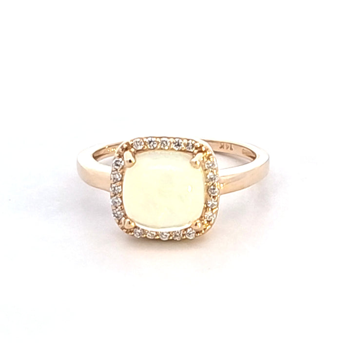 14KY Cushion Cabochon Opal and Diamond Ring