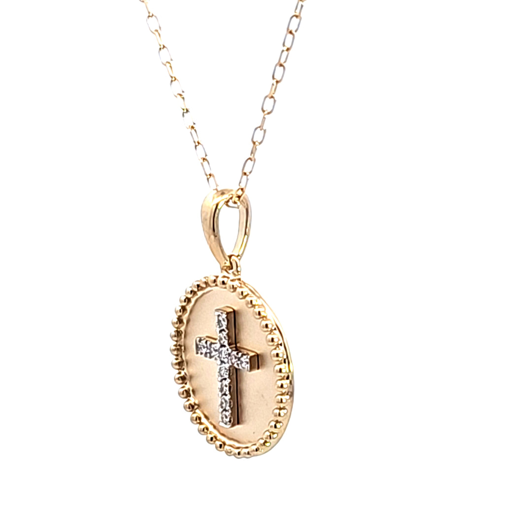 14KY Diamond Disc Cross Pendant