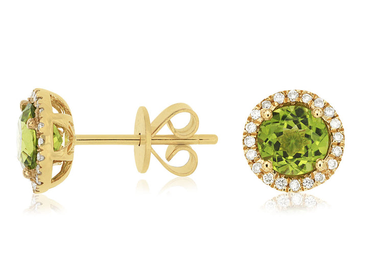 14KY Peridot and Diamond Halo Earrings