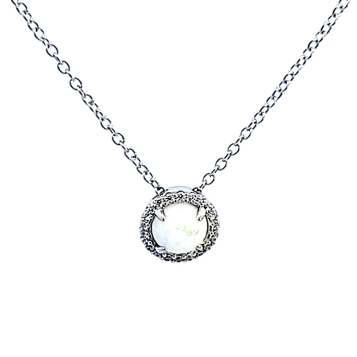 Sterling Silver and Platinum Opal and CZ Pendant