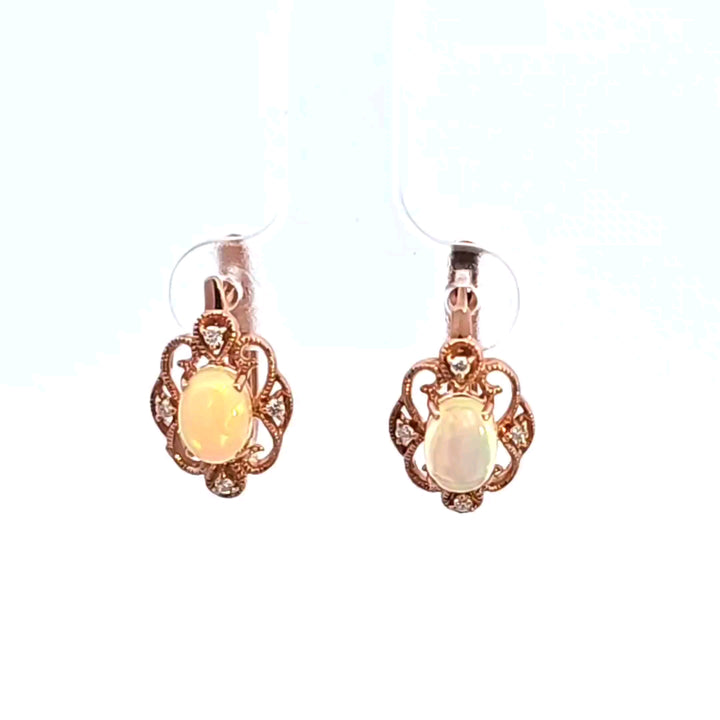 14KR Opal and Diamond Earrings