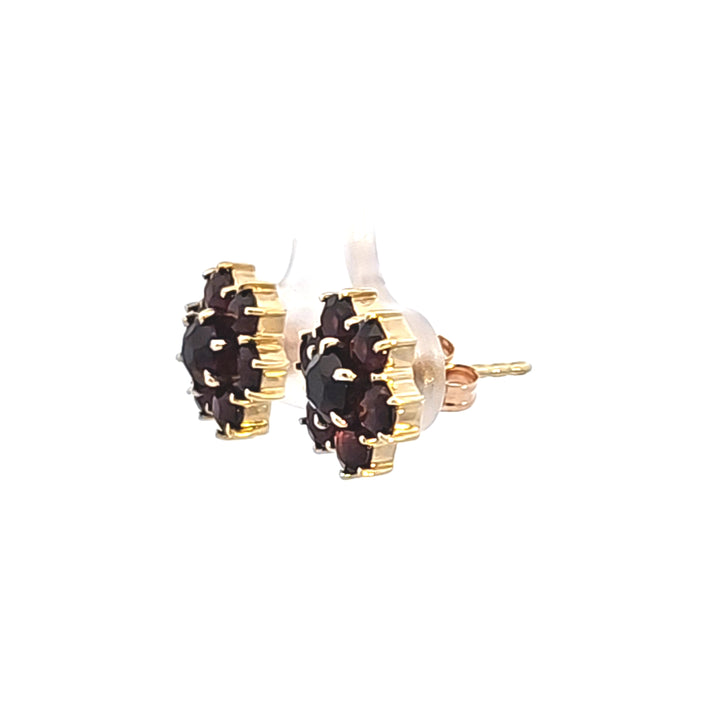 14KY Garnet Cluster Estate Earrings