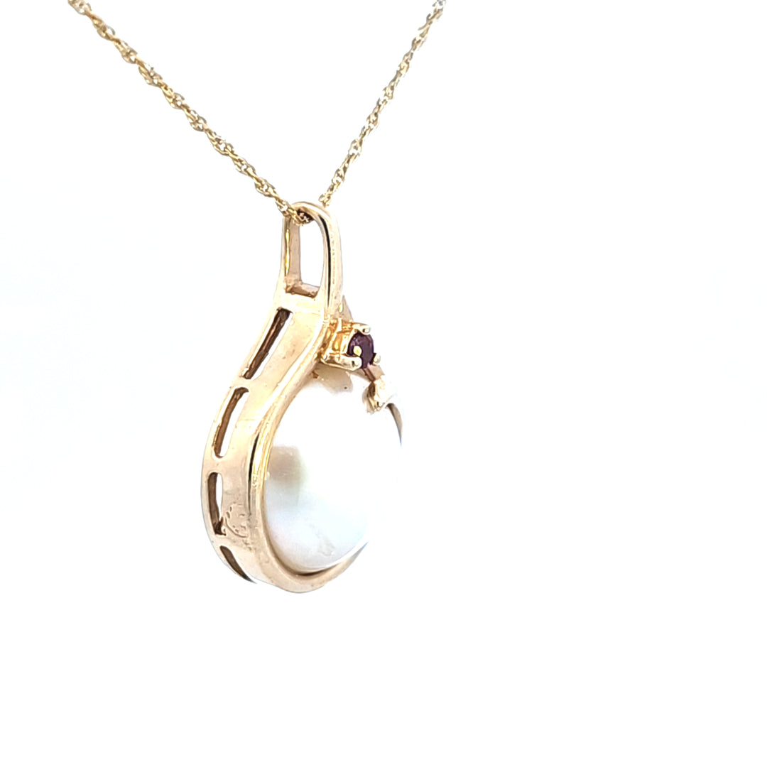 14KY Mabe` Pearl and Ruby Pendant
