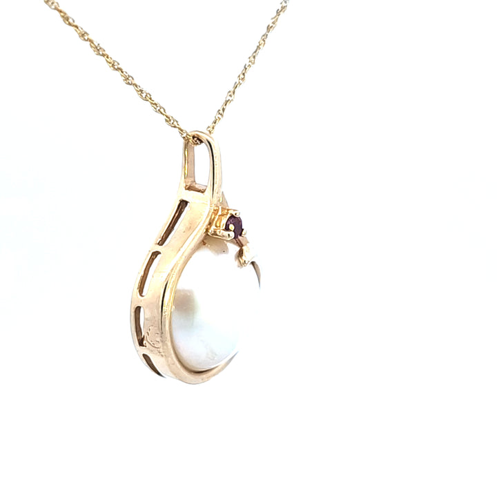 14KY Mabe` Pearl and Ruby Pendant
