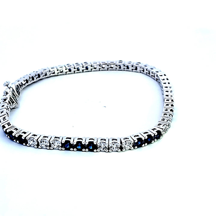 Sterling Silver and Platinum CZ and Synthetic Sapphire Bracelet