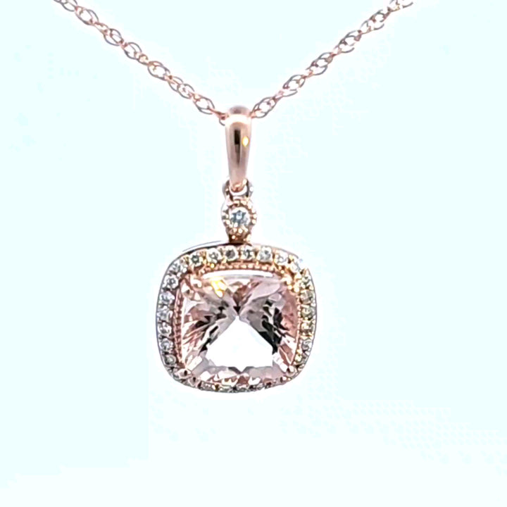 14KR Pink Morganite and Diamond Pendant