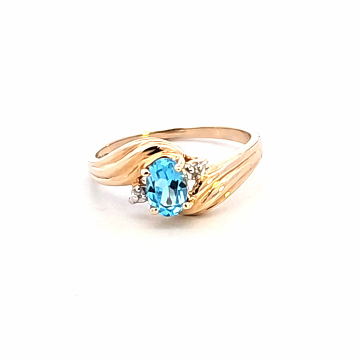 10KY Blue Topaz and Diamond Ring