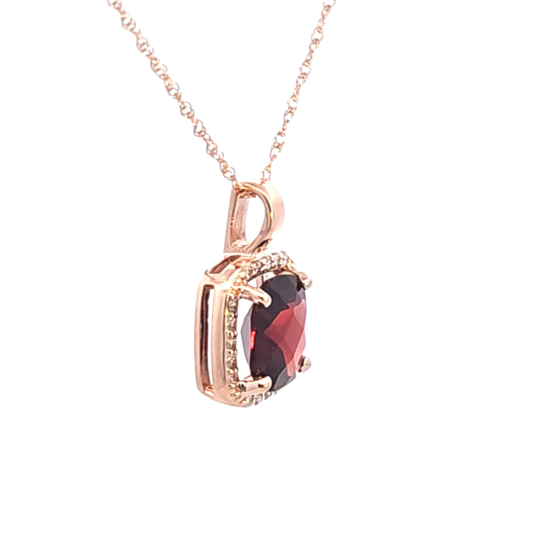 14KR Square Cushion Garnet and Diamond Pendant Necklace