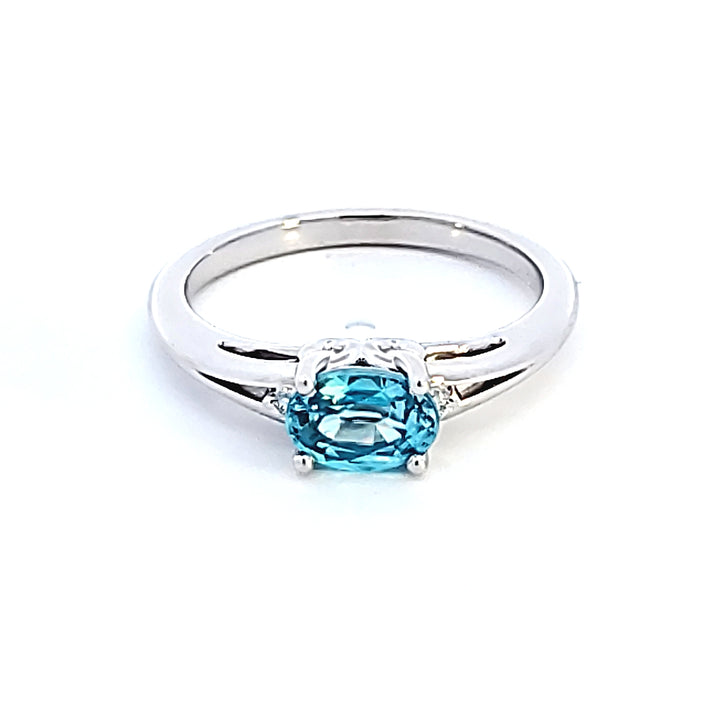 14KW Oval Blue Zircon Fashion Ring