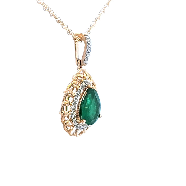 14KY Emerald and Diamond Pendant