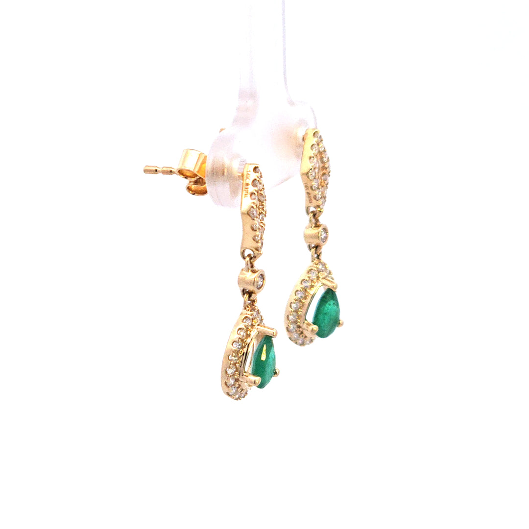 14KY Pear Emerald and Diamond Drop Earrings