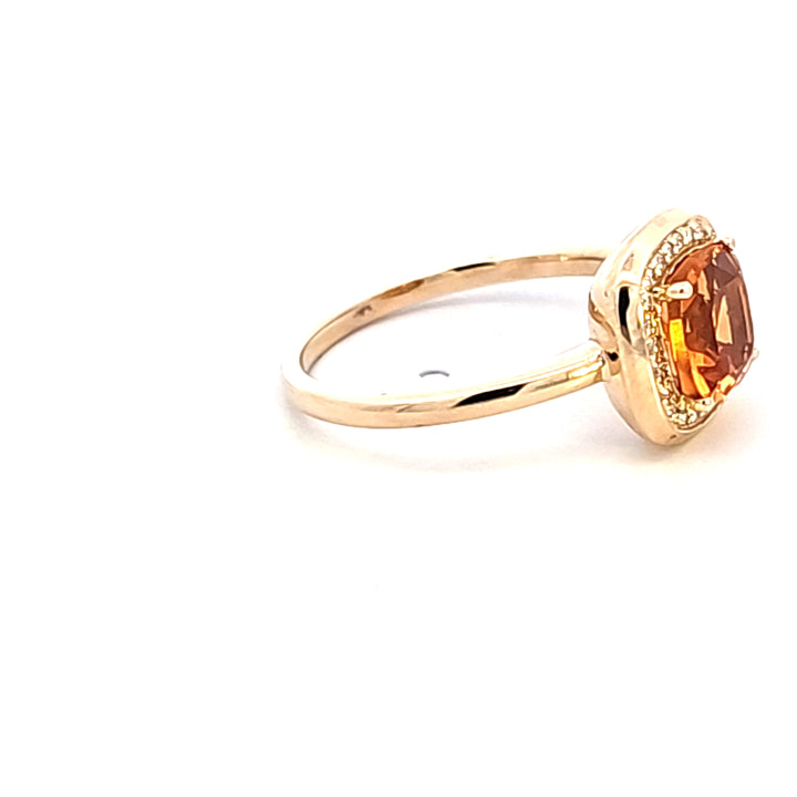 14KY Cushion Citrine and Diamond Halo Ring
