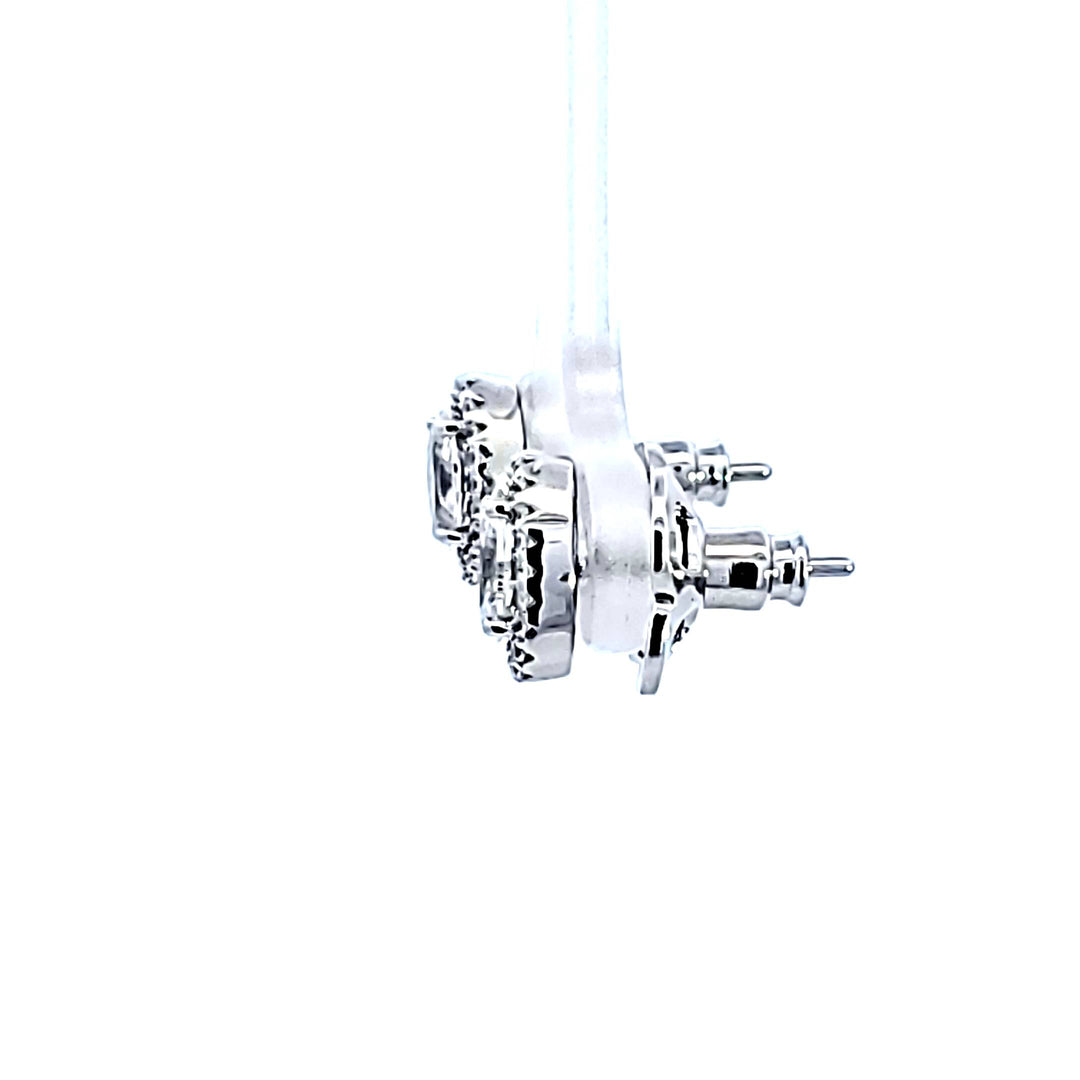 Sterling Silver and Platinum Oval Cubic Zirconia Earrings