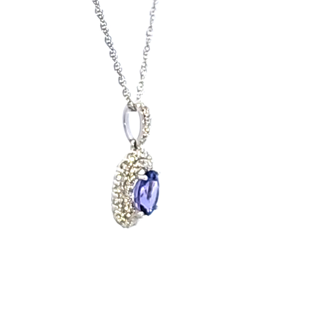14KW Oval Tanzanite and Diamond Pendant Necklace