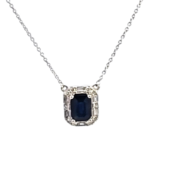 14KW Blue Sapphire and Diamond Pendant Necklace