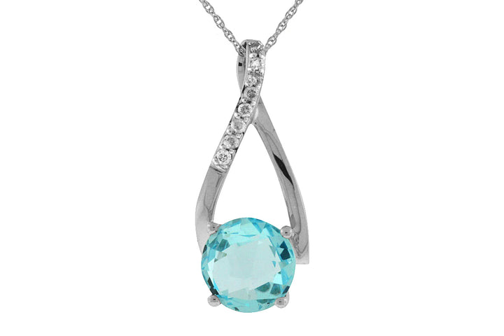 14KW Blue Topaz and Diamond Pendant Necklace
