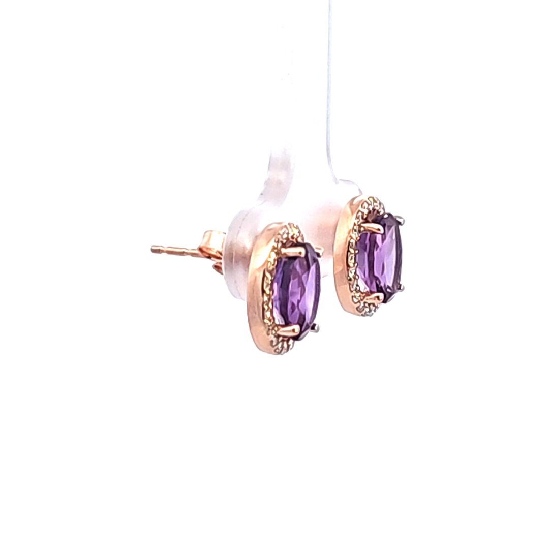 14KR Amethyst and Diamond Halo Earrings