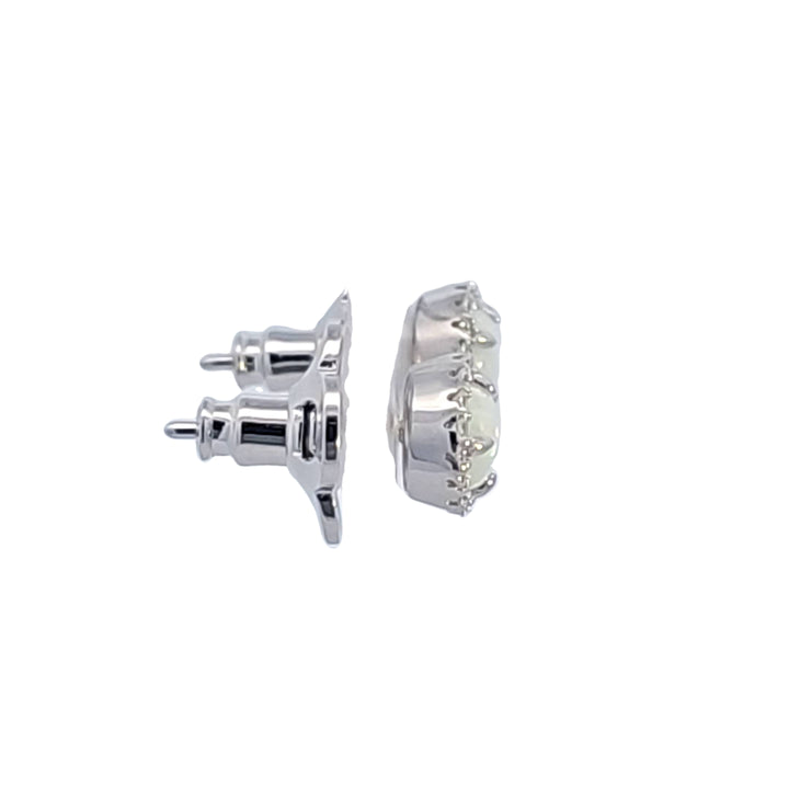 Sterling Silver and Platinum Opal and CZ Earrings