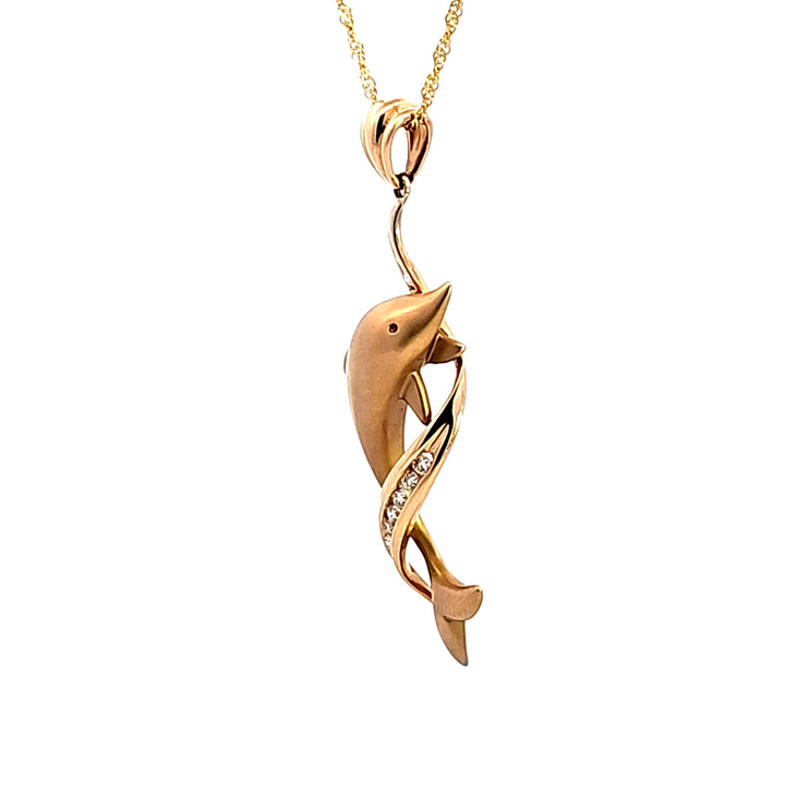 14KY Diamond Dolphin Pendant