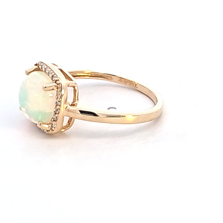 14KY Cushion Cabochon Opal and Diamond Ring