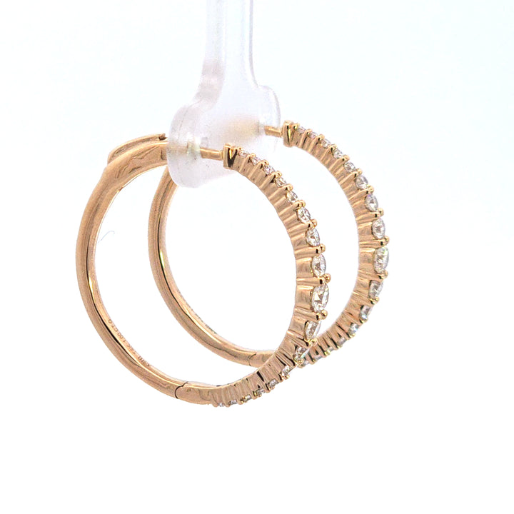 14KY 1ctw Graduated Diamond Hoop Earrings