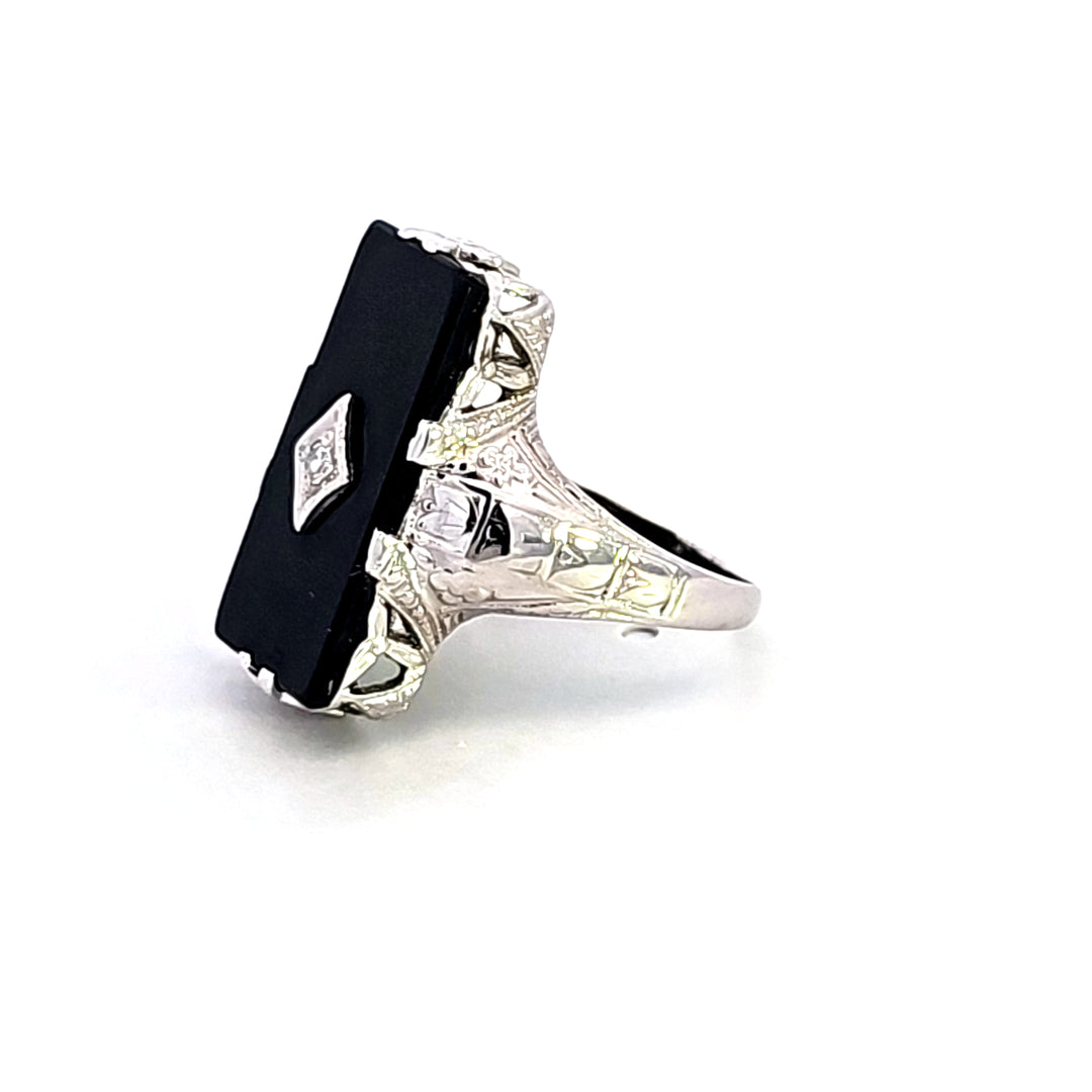 14KW Emerald Onyx and Diamond Estate Ring