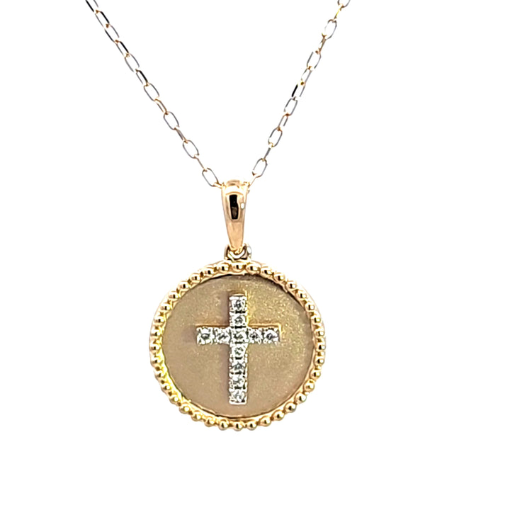 14KY Diamond Disc Cross Pendant