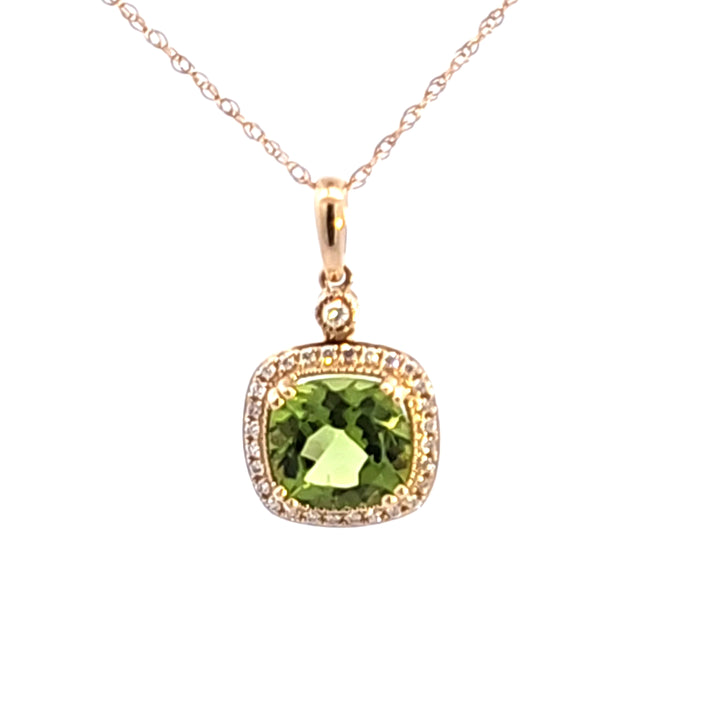 14KY Peridot and Diamond Pendant Necklace