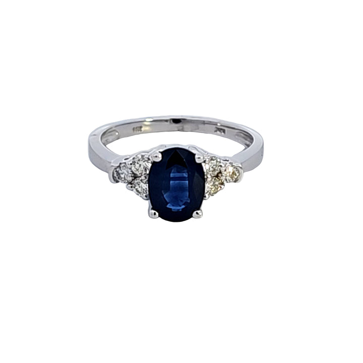 14KW Oval Blue Sapphire and Diamond Ring